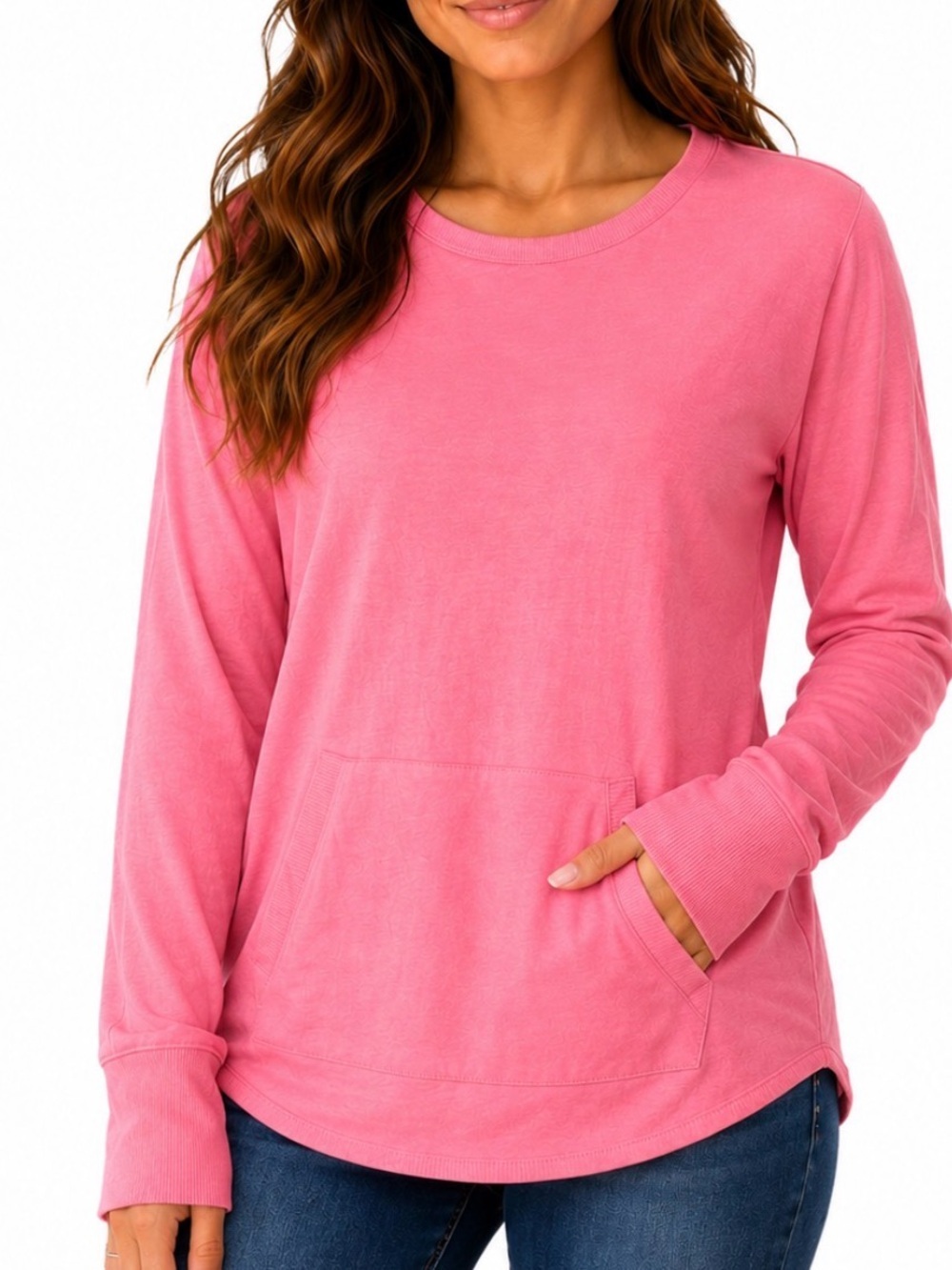 All in Motion Pink Long Sleeve Pullover Top pockets lightweight comfort SZ XL